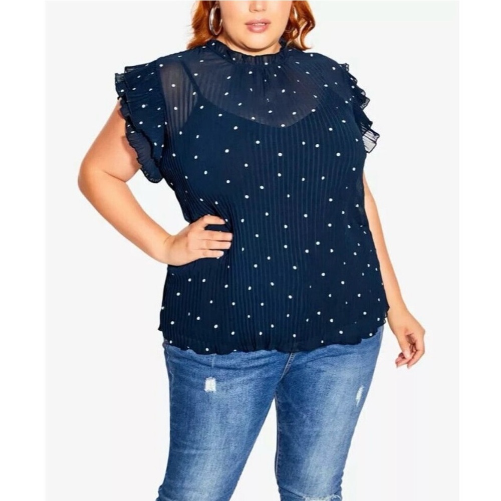 City Chic Black Polka Dot Ruffle Blouse S/16